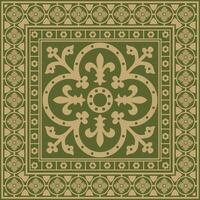 green with gold square gothic ornament. Medieval European rectangle, border. Classic pattern of the Germans, Angles, Saxons, Franks. vector