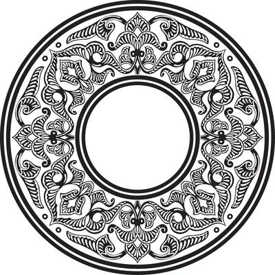 monochrome round oriental ornament. Arabic patterned circle of Iran, Iraq, Turkey, Syria. Persian frame, border. For sandblasting, laser and plotter cutting.