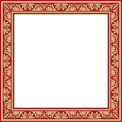gold and red square classic byzantine ornament. Rectangle, border, Ancient Greece, Eastern Roman Empire frame. Decoration of the Russian Orthodox Church