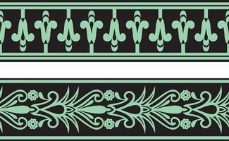 set of two green seamless Egyptian border. Endless Ornaments of Ancient Egypt. Geometric African frame. vector