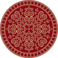 golden and red round Yakut ornament. Endless circle, border, frame of the northern peoples of the Far East. vector