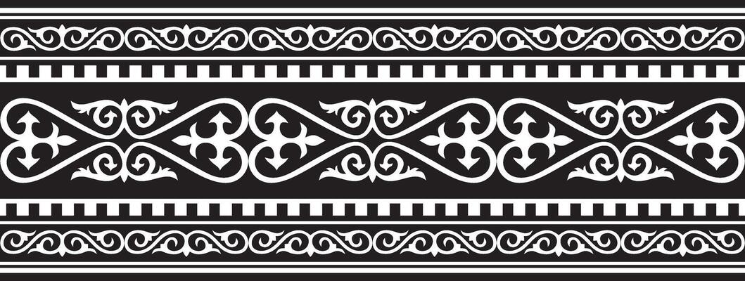 monochrome seamless Kazakh national ornament. Ethnic pattern of the nomadic peoples of the great steppe, the Turks. Border, frame Mongols, Kyrgyz, Buryats, Kalmyks.