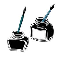 illustration of isolated bottles of paint with paintbrush vector