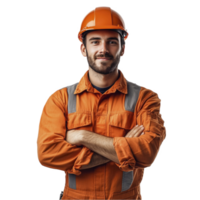 constructer worker wear helmet and uniform isolated on transparent background png