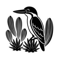 A kingfisher with cactus silhouette on white background vector