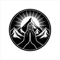 montaña con oración manos vector