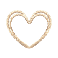 Frame from rope in heart shape. Hand drawn watercolor illustration isolated. Marine border made of cord. Empty space for text. Romantic string garland. Nautical template for card, textile, logo, print png