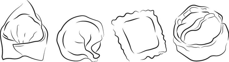 large set with various khinkals with tails and without tails, for various logos and designs vector