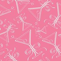 seamless pattern with the original icon of a martini glass with an olive in it drawn with a light outline on a bright pink background vector