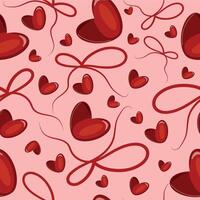 seamless pattern with original hearts with ribbon and bow on a pink background, design for Valentine's Day vector