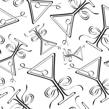 seamless pattern with a simple black and white icon of an original glass with a flower bud and a berry in it, design for valentine's day vector