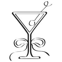 original icon of a martini glass with an olive in it is drawn with a black outline vector