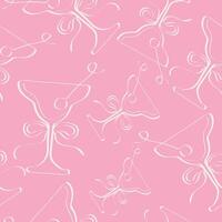 seamless pattern with the contours of original glasses like buds drawn with a white contour on a bright pink background, for Valentine's Day vector