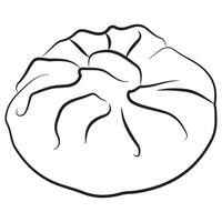 food logo, namely a round khinkali with various fillings without a tail drawn with original contours in the style of line art vector