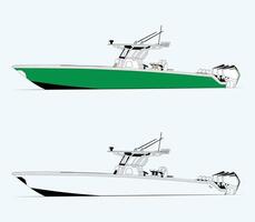 Fishing boat illustration in original color and one-color vector