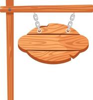 Wooden sign with chains hanging from a wooden pole isolated on a white background, perfect for adding text or graphics, ideal for advertising or decoration vector