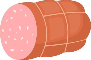 Large sausage roll tied with string, revealing a cross section of pink meat with white speckles, isolated on a white background, perfect for culinary or food related projects vector