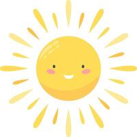 Cartoon sun shining brightly, exuding happiness while spreading warmth and joy. Radiating positivity and good vibes, creating a cheerful atmosphere on a sunny day vector
