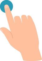 Right hand with index finger extended is touching a circular button, symbolizing interaction with a digital interface, activating a function or making a selection vector