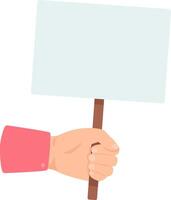 Close up of a hand gripping a wooden handle of a blank white protest sign, offering generous copy space for conveying messages or designs related to activism and social justice vector