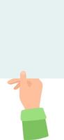 Cartoon hand snapping fingers while holding a blank sheet of paper, perfect for displaying messages or designs against a soft light blue backdrop, creating a cheerful atmosphere vector