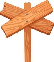 Crossed wooden planks with nails create an empty signpost, pointing in various directions, isolated against a clean white background, ready for messages and guidance vector