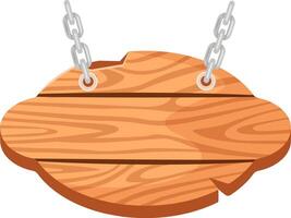 Oval wooden signboard with rounded edges is hanging from two metal chains on white background, creating a rustic and inviting display for text or graphics vector