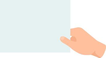 Cartoon hand holding a blank vertical paper sheet, offering ample copy space for text or images, set against a clean white background for a minimalist look vector