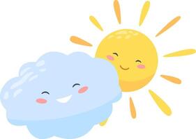 Cartoon sun and cloud are smiling happily in this colorful illustration, perfect for children's books, greeting cards, or any project that needs a touch of whimsy vector