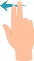 Cartoon hand using two fingers to swipe left on a touchscreen device, symbolizing a common gesture for navigation or returning to a previous screen vector