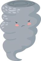 Whimsical illustration featuring a grey tornado with a disgruntled face, adding personality to extreme weather, ideal for children's books and educational materials vector