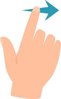 Right hand extending with index finger touching a forward arrow, representing a swipe right gesture, set against a clean white background for clarity and focus vector