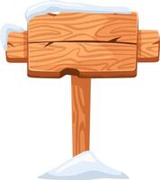Wooden sign covered in snow, featuring a blank space for advertisements, resting on a snowdrift against a pristine white background, creating a perfect winter scene vector