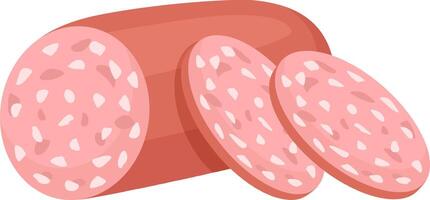 Whole sausage featuring slices that reveal intricate meat texture, ideal for highlighting food products or illustrating various culinary concepts and dishes vector