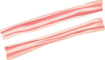 Two strips of uncooked bacon lying diagonally on a clean white background, awaiting cooking for a mouthwatering breakfast filled with savory flavors and satisfying textures vector