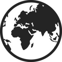 Minimalist Earth globe icon focusing on Europe, Asia and Africa, offering a simplified representation of world geography, ideal for educational or travel related projects vector
