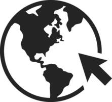 Mouse cursor clicking on the Americas section of a globe, symbolizing global internet connectivity, seamless communication, and widespread online access across continents vector