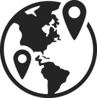 Two location pins marking distinct spots on the Earths globe, representing the concepts of global travel, international shipping, and worldwide delivery services vector