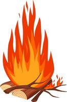 Large bonfire blazing with intense flames against a white background, capturing the essence of camping, evoking warmth, and hinting at the thrill of danger vector