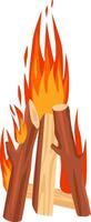 Bonfire burning with bright flame made of wooden logs, creating warm and cozy atmosphere on white background, perfect for camping or outdoor adventure themes vector