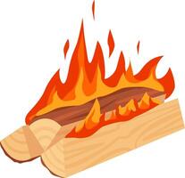 Firewood burning with large flames creating a cozy and warm atmosphere, perfect for illustrations related to camping, survival, or winter holidays vector