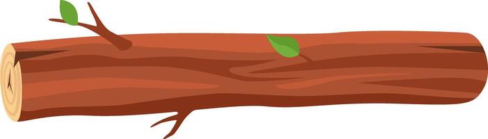 Horizontal wooden log with small twigs and leaves showing wood grain, isolated on white background, ideal for woodworking, forestry, or nature related projects vector