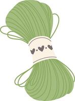 Green yarn skein adorned with a heart patterned label rests on a white background, inviting creative knitting or crochet projects for cozy, handmade creations vector