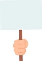 Hand gripping a blank protest sign featuring a wooden stick, poised for personal messages, set against a clean white background, ideal for expressing opinions and advocating for change vector