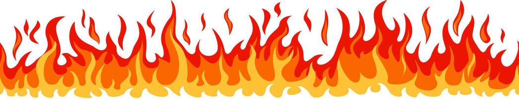Bright cartoon flames creating a seamless horizontal band of fire, radiating vibrant shades of orange, red, and yellow, perfect for backgrounds and decorative design elements vector