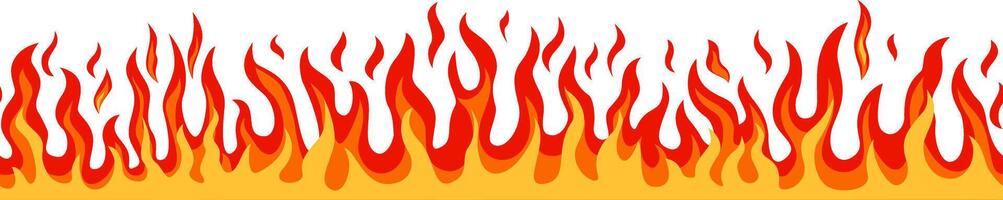 Seamless repeatable fire flames and fireballs burning on white background, creating a vibrant and energetic pattern ideal for web design, textiles, and various graphic design projects vector