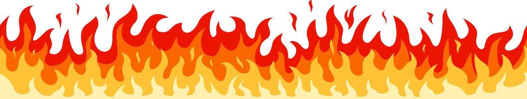 Seamlessly designed cartoon fire border featuring brightly burning flames against a crisp white background, offering a vibrant and energetic visual element perfect for various applications vector