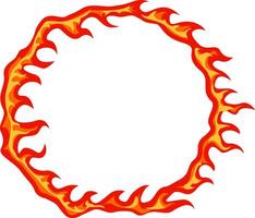 Bright orange and red stylized flames create a burning circular frame on a white background, providing a vibrant and energetic design element vector