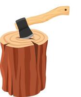 Sharp axe splitting a log, serving as an essential tool for chopping firewood, utilized by lumberjacks and woodsmen in the preparation of timber for various outdoor activities vector