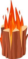 Bonfire blazing with large flames and burning logs, creating a warm and inviting atmosphere, ideal for camping trips or outdoor gatherings under the starry night sky vector